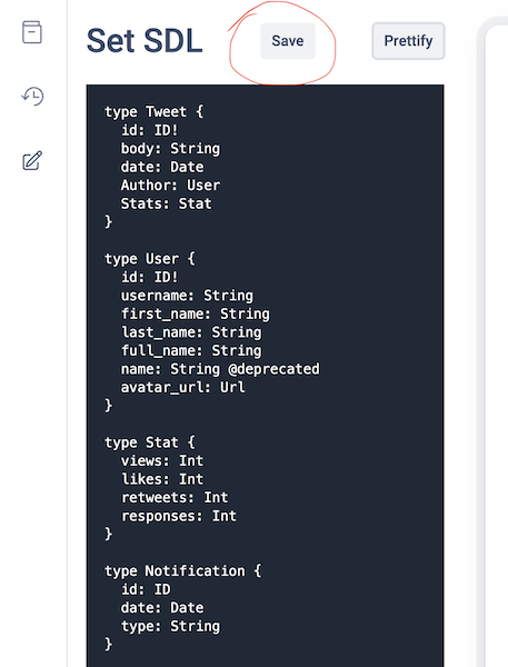 set schema and click save set schema and click save